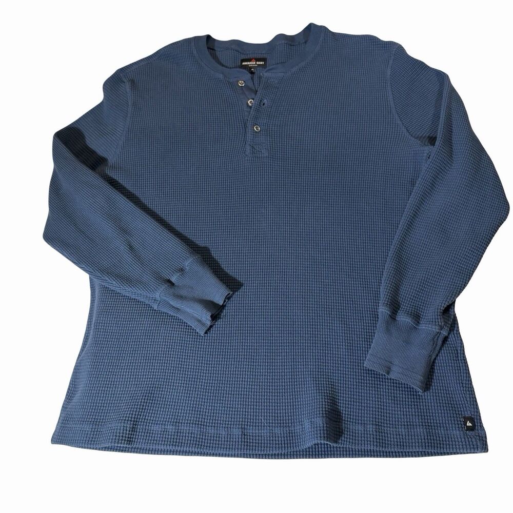 American Giant Waffle Knit Heavyweight Thermal Mens XL Blue Long Sleeve US Retro
